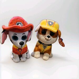 Ty Beanie Boos Paw Patrol Plush Lot Marshall Rubble 6" Glitter Eyes